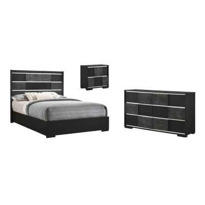 Ensemble de chambre avec grand lit géométrique 3 pièces Kelli Terrence