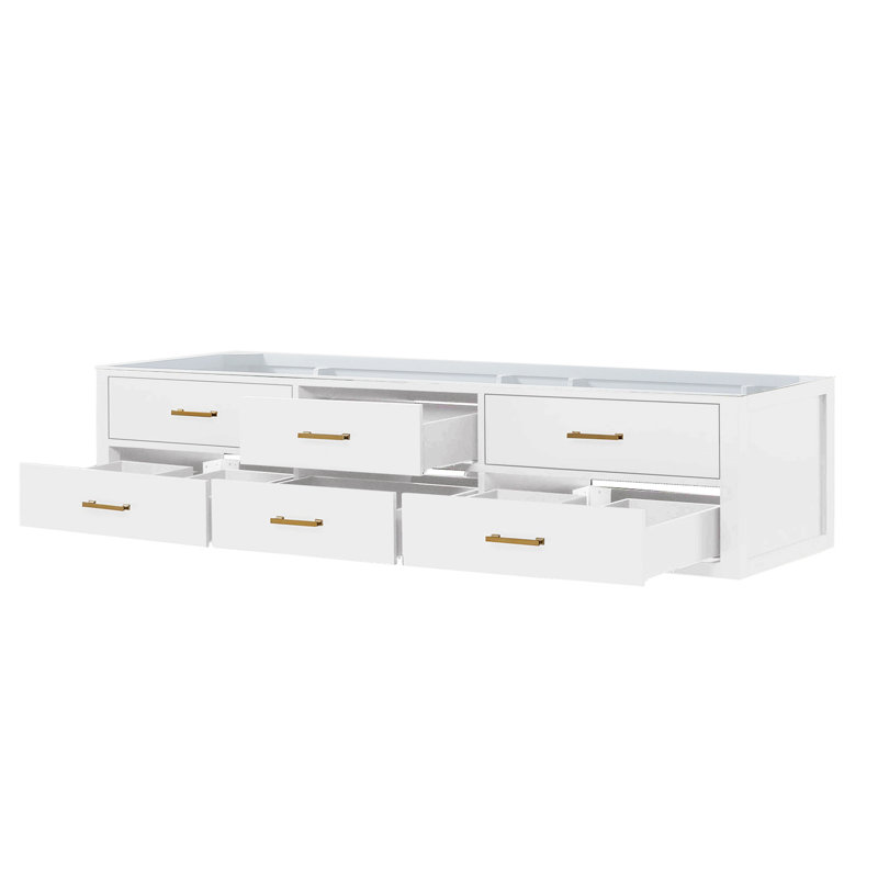 Double Bath Vanity 84 In. W X 22 In. D, Brushed Nickel, White