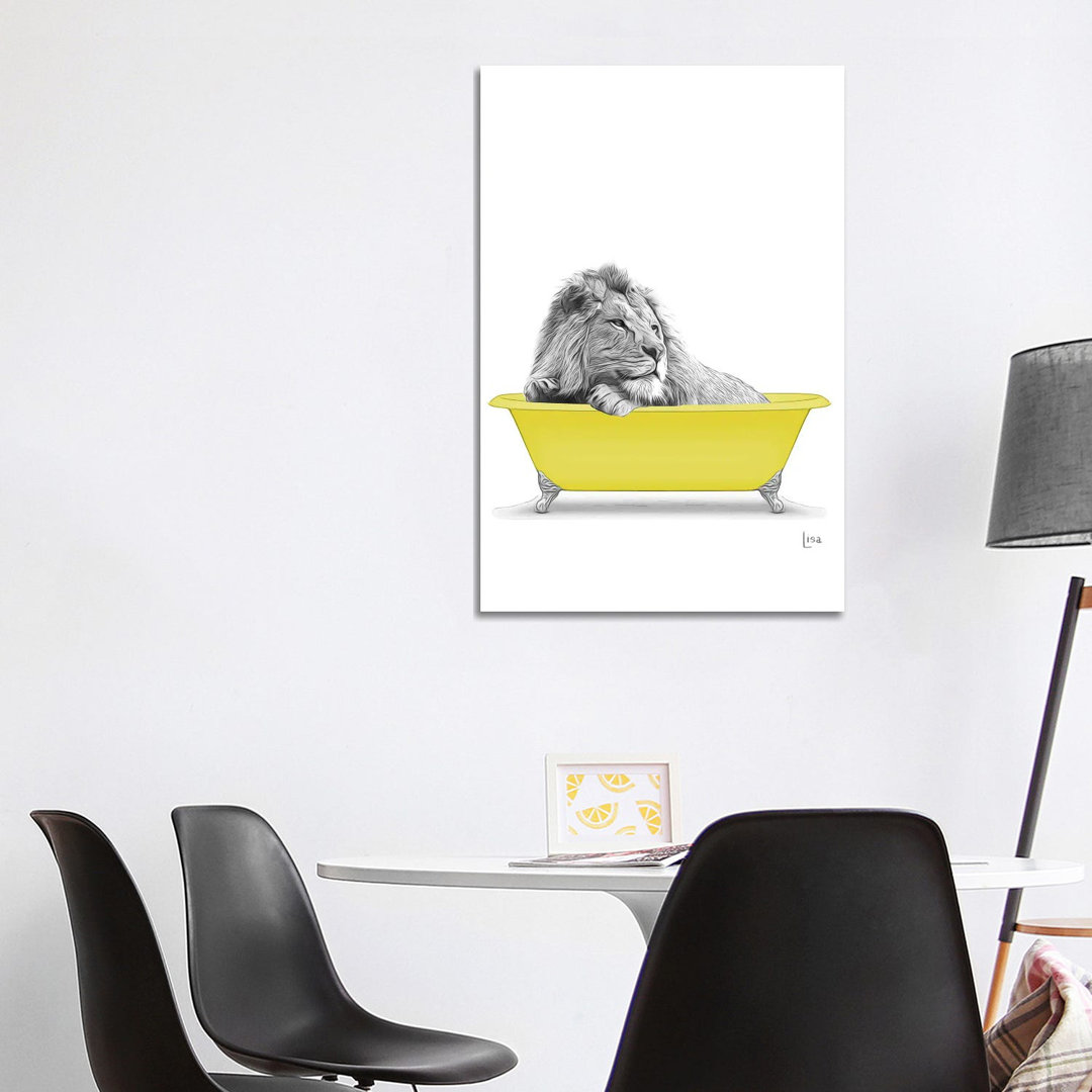 Lion In Yellow Bathtub von Printable Lisa's Pets - Gallery-Wrapped Canvas Giclée on Canvas