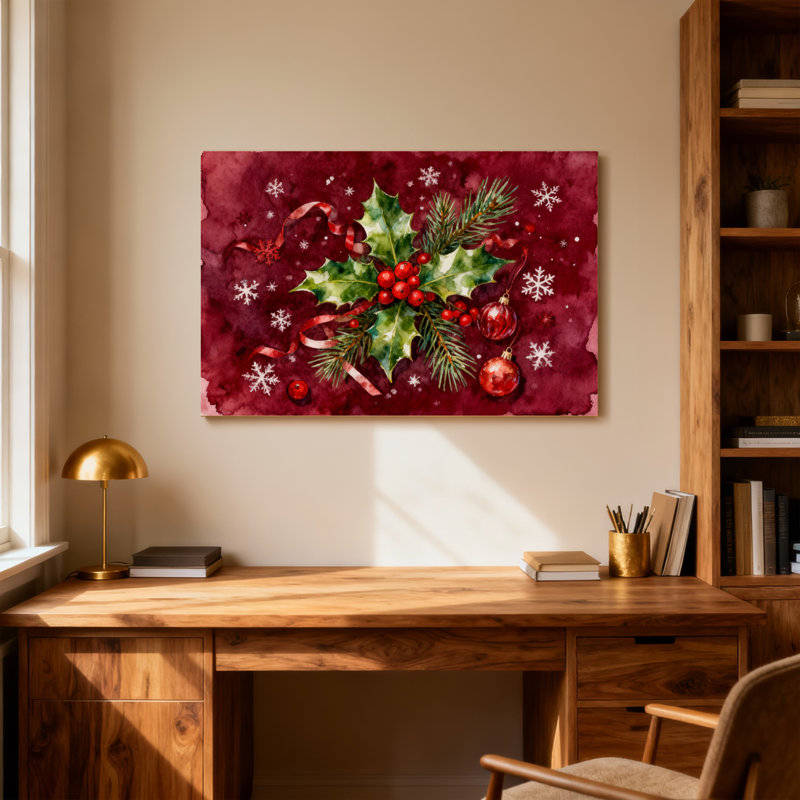 Ornements de Noël avec rubans et houx, H 32 po x l 48 po