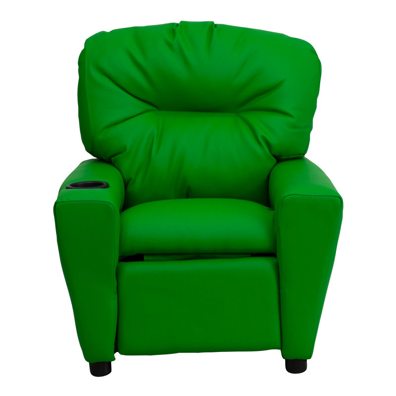 Contemporary Kids Recliner with Cup Holder, Vinyl - Green