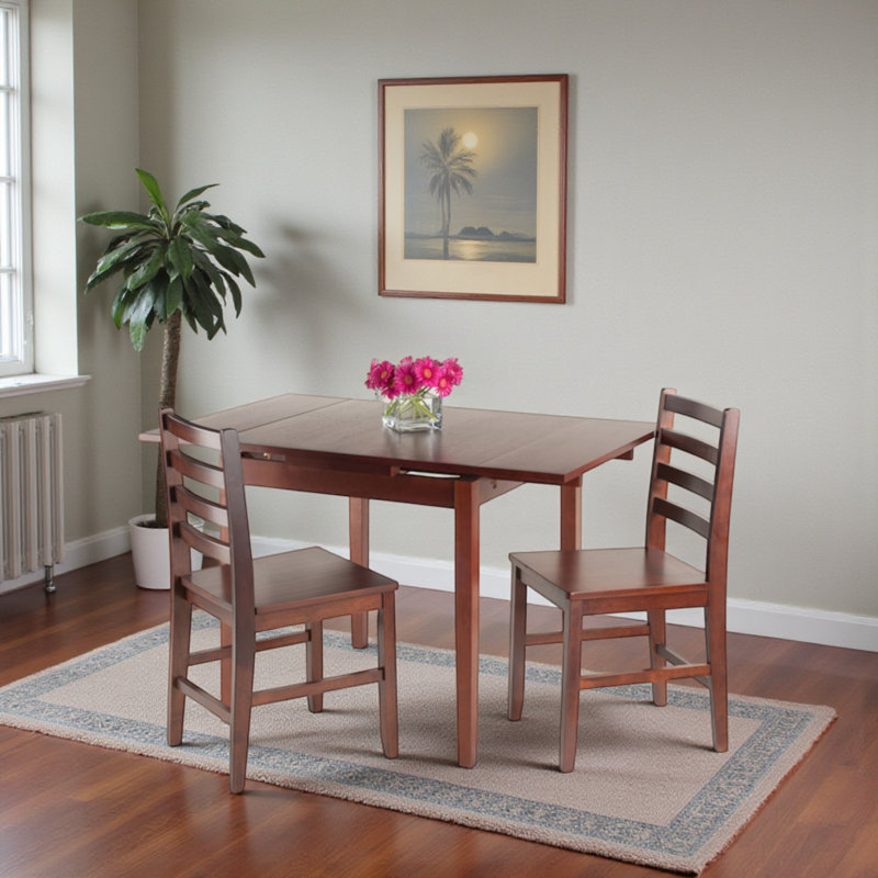 Marrone Brown 3-Pc Extendable Solid Wood Dining Set, 29.2'' H 29.9'' W X 48'' D, 3 Pieces: 1 Table, 2 Chairs