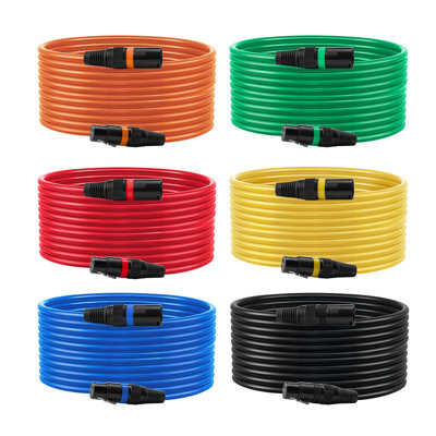 Câble XLR de 4,5 m (lot de 6), blindé, symétrique, DMX mâle/femelle, avec connecteurs XLR à 3 broches plaqués or, pour éclairage de scène, microphones, amplificateurs, tables de mixage et systèmes de sonorisation.