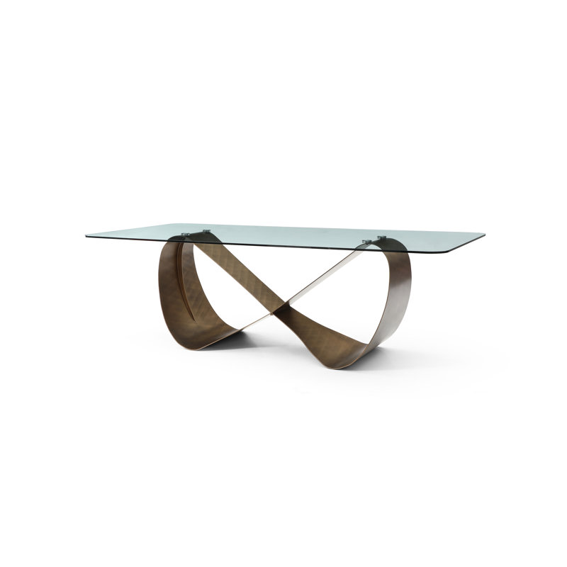 Glass Top Metal Base Dining Table, Clear/Brown