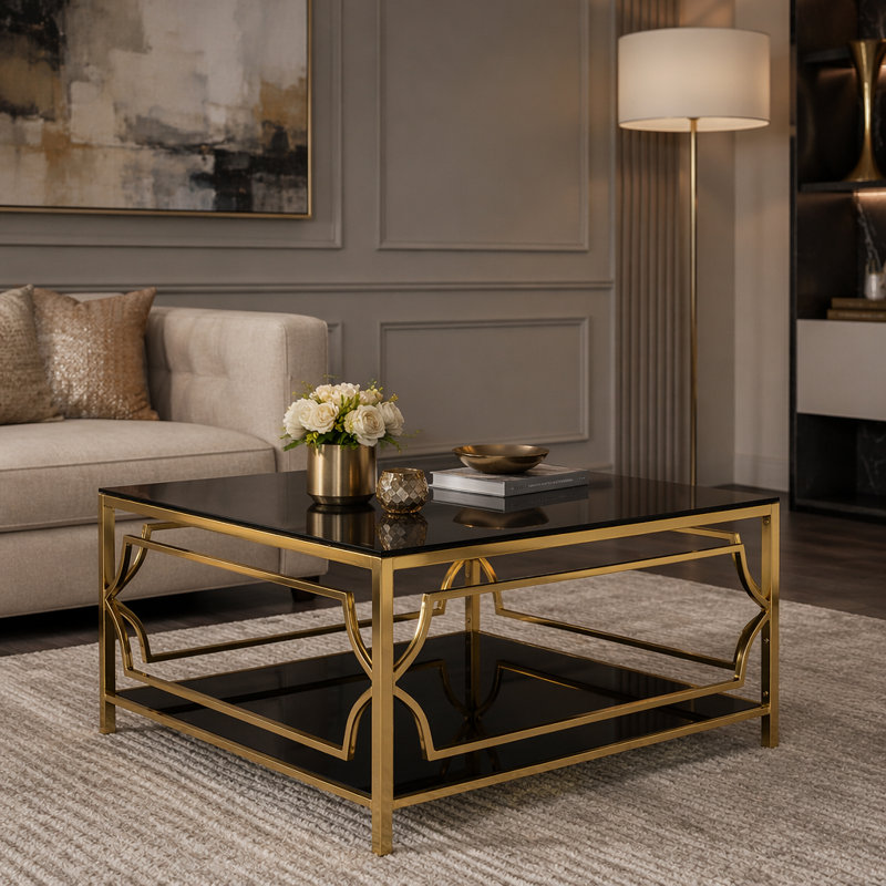 Square Glass Metal Frame Coffee Table