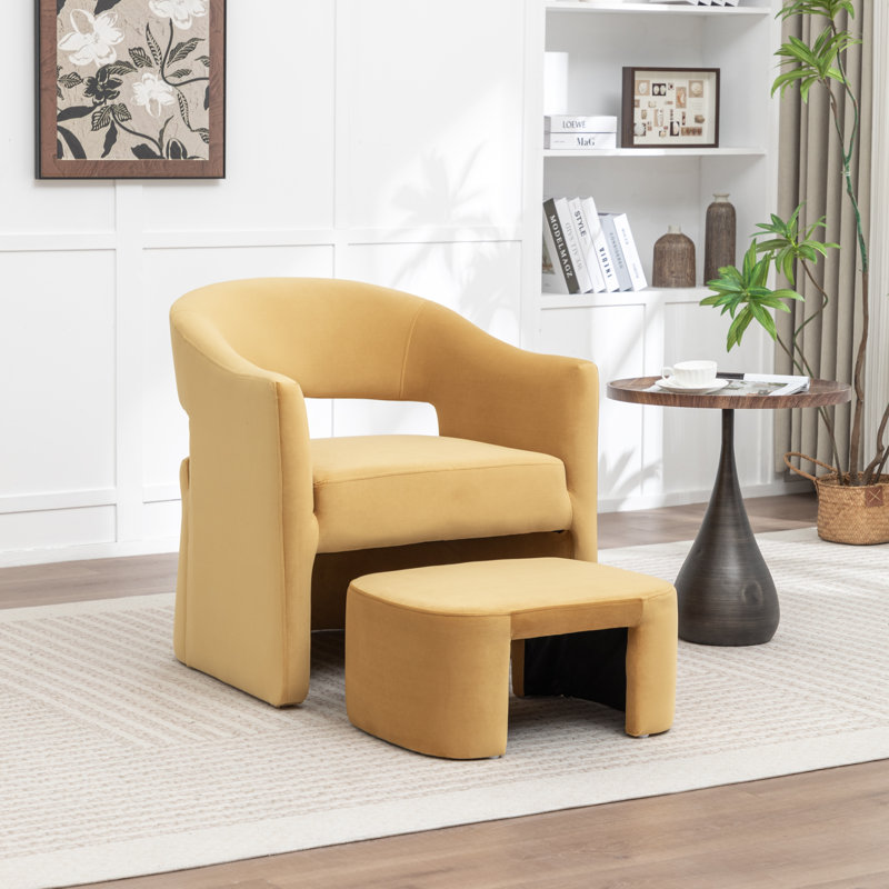 Fauteuil demi-tonneau avec repose-pieds Kyah, Jaune