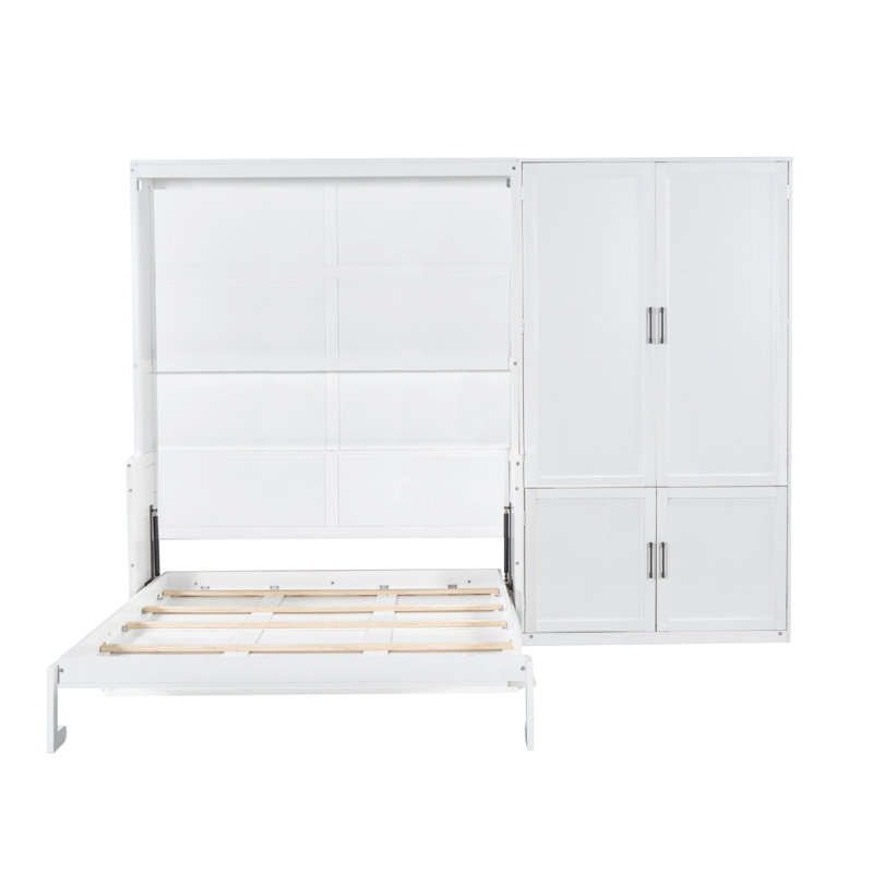 Grand lit escamotable mural avec placard, Blanc