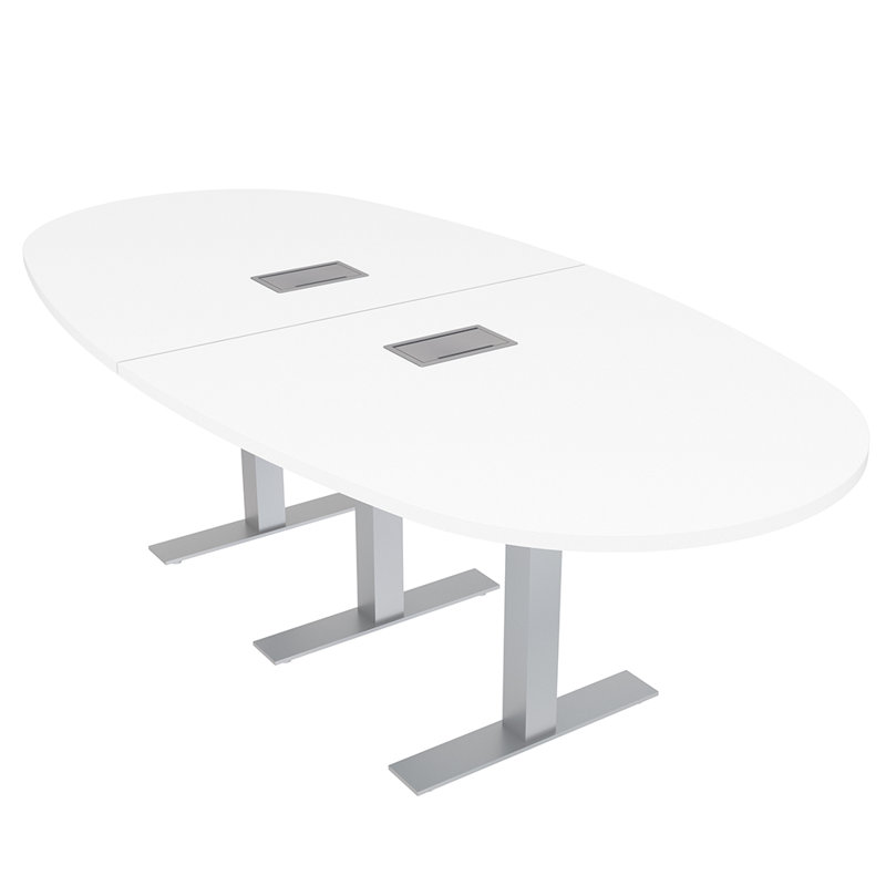 Table de conférence ovale pour bateau avec puissance et données, Blanc classique, L 96 po x l 48 po
