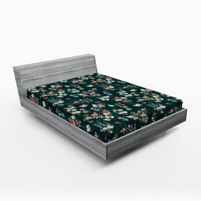 Drap-housse Ambesonne, Vert forêt, rose pâle / floral, Drap-housse de taille double