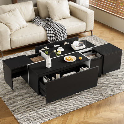 Table basse extensible et multifonctionnelle avec finition ultrabrillante, rangement caché et tiroirs pour le salon | Idée de cadeau