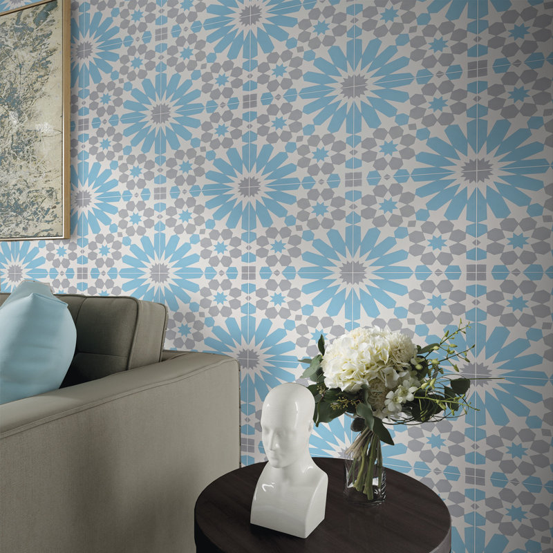 Carreau de plancher et de ciment à motif ciment 8 po x 8 po Agdal, Bleu / Gris