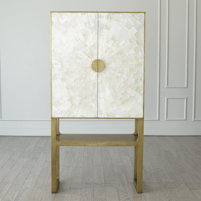 Selenite Sunburst Hardwood Bar Cabinet with Brass Detailing