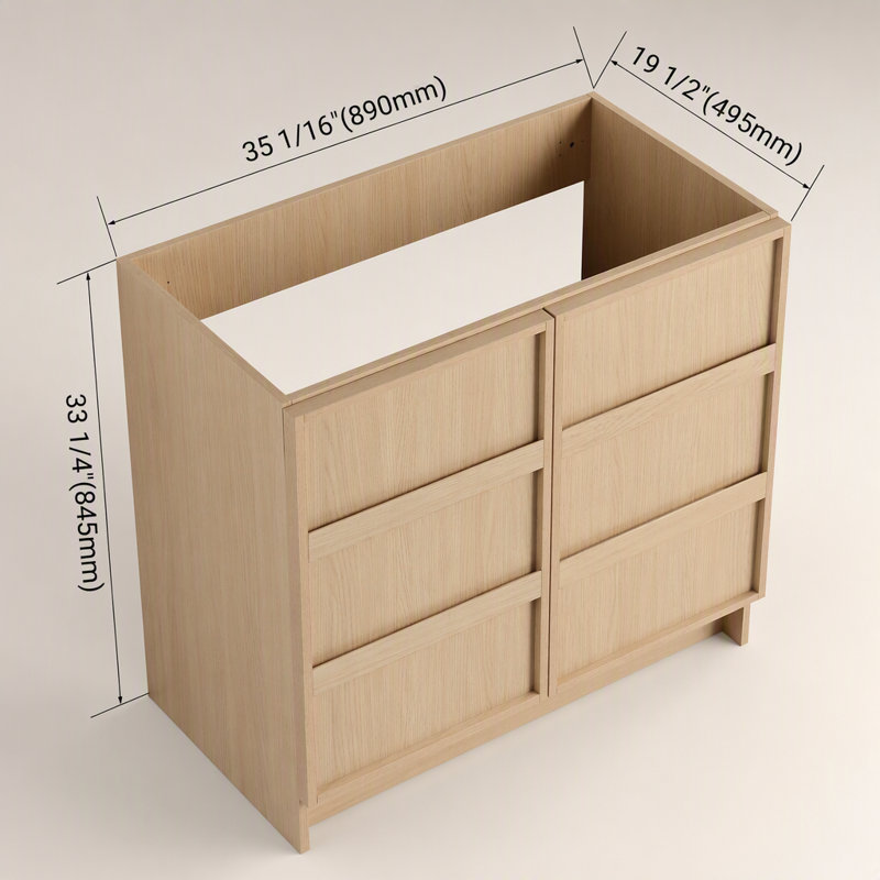 Meuble-lavabo autoportant de 36 po (35-1 / 16 po) et 2 portes d'armoire à fermeture en douceur, contreplaqué, chêne Dune (KD-PACKING)