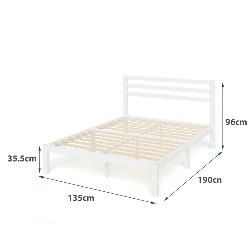 Midajah Bamboo Bed Frame with Slatted Headboard, White, Double (135 x 190 cm)