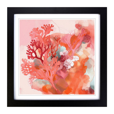 Coral Gestural Art No.1 - Single Picture Frame Print on Wood