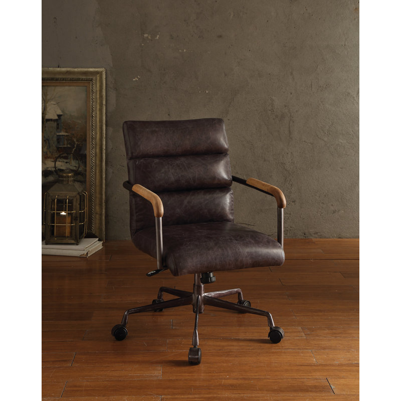 Chaise de bureau en cuir avec accoudoirs