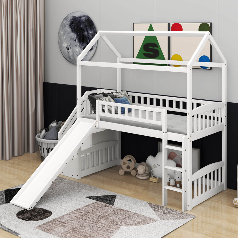 Lit mezzanine simple avec glissade, Blanc