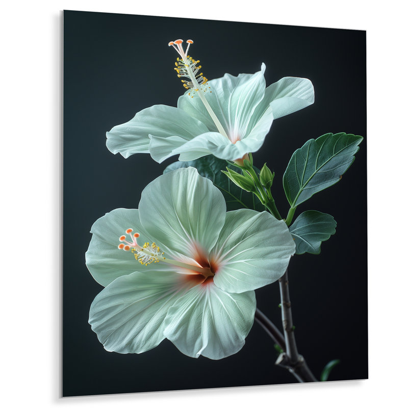 Hibiscus vert cristal II - Hibiscus, Sans cadre, métal, H 16 po x l 32 po