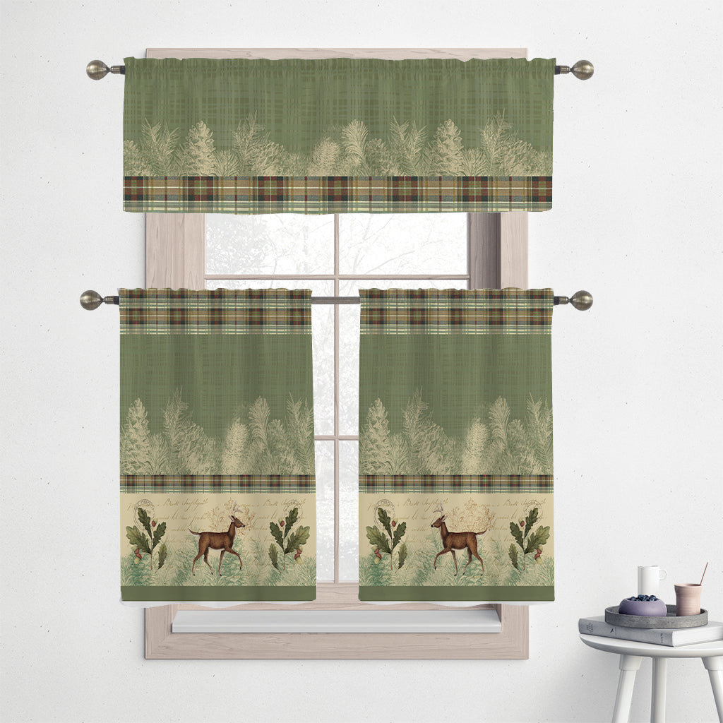Woodland Forest Plaid Tailored 28'' Kitchen Curtain in Green Laural Home