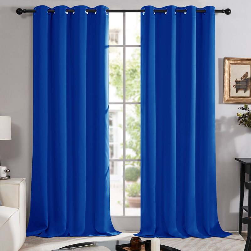 Deconovo 100% Blackout Grommet Curtain Panels with Liner, Thermal Insulated Room Darkening Curtains (Set of 2), Royal Blue