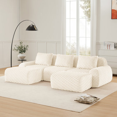 Boneless 114" Modern U-Shaped Modular Sectional Sofa for Living Room,Flannelette Fabric,Oversized 3-Seater Couch,boneless sofa ,Movable Ottoman,Buckle connection,Anti-slip Design,No Assembly