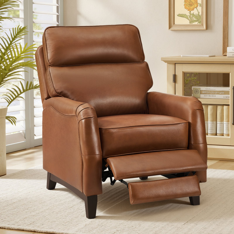 Traditional Oversize Genuine Leather Pushback Recliner, Cognac