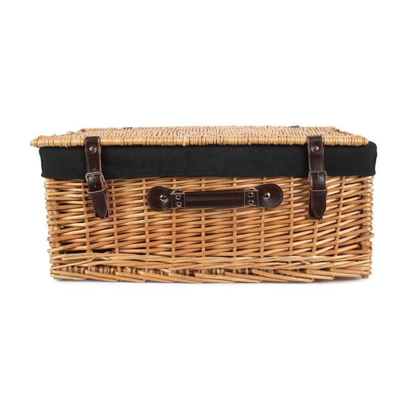 Wicker Hamper with Lining, Buff/Black, 26cm H x 56cm W x 37cm D