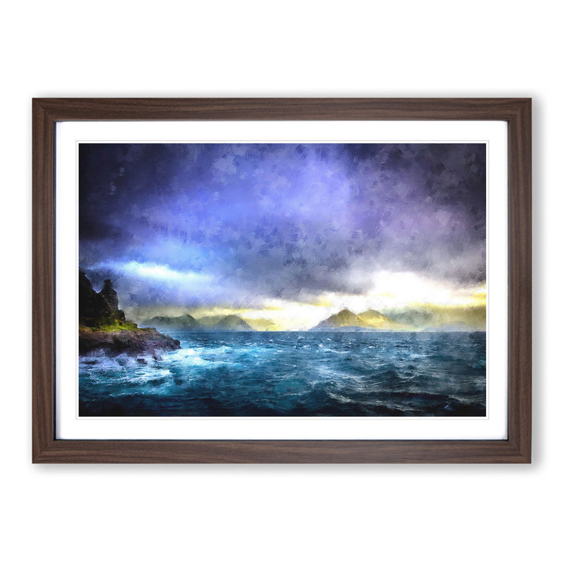 Faroe Island Ocean View - Picture Frame Graphic Art Print, 33cm H x 45cm W x 2cm D, Walnut Framed
