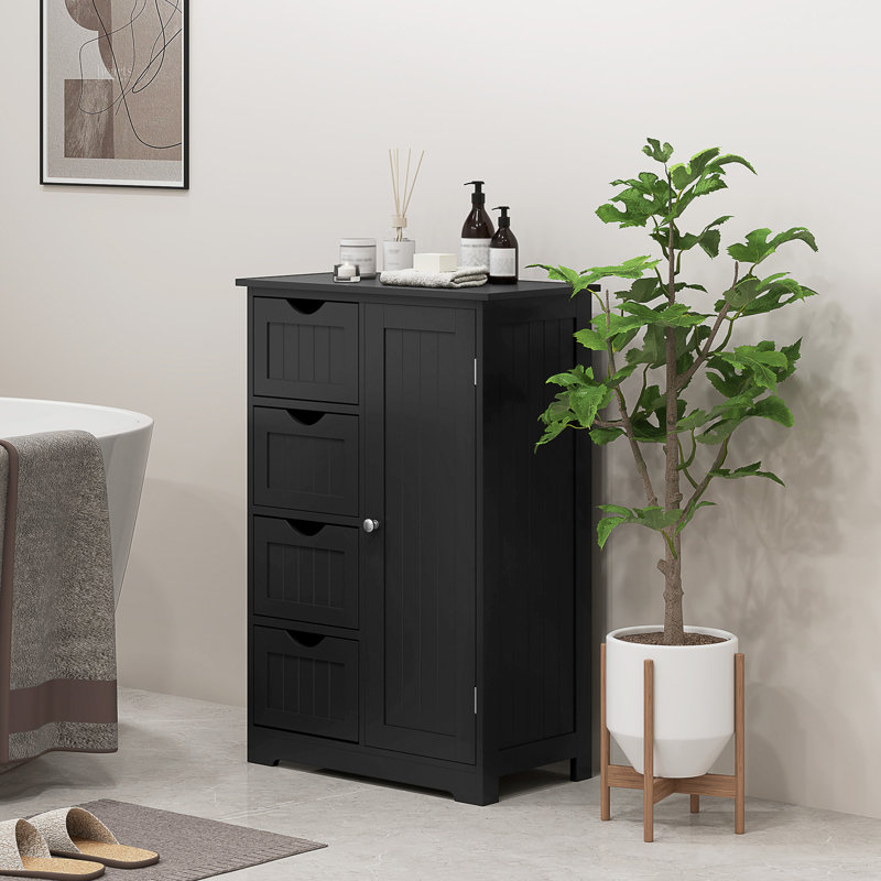 Bathroom Storage Cabinet with Drawers and Adjustable Shelf, Black