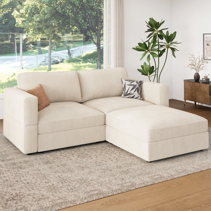 Bouley 82.6'' W L-Shaped Corduroy Modular Sectional , Beige Corduroy