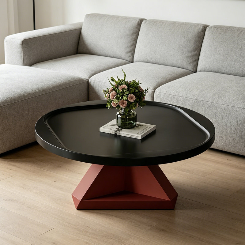 Table basse ronde de style italien, Black / Red, 16.5" H x 31.5" W x 31.5" D