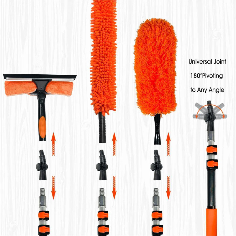 Nécessaire de nettoyage Duster avec plumeau extensible de 5 à 20 pieds, plumeau en microfibre, racloir à fenêtre, joint universel
