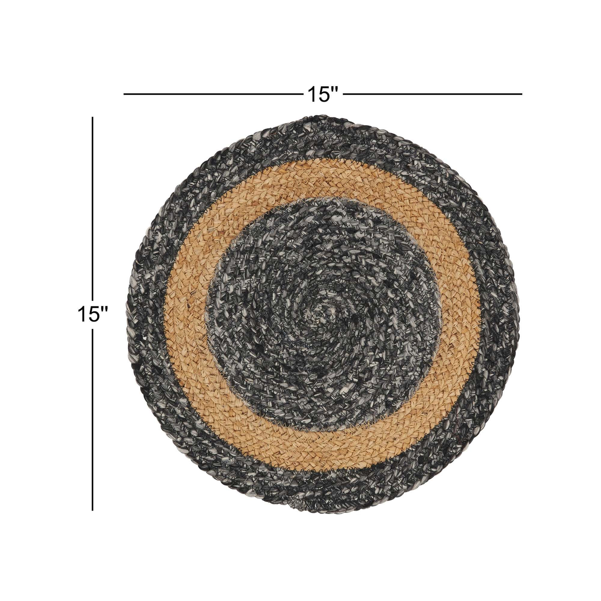 Natural Charm Braided Jute Placemat (Set Of 4) 15R, Black