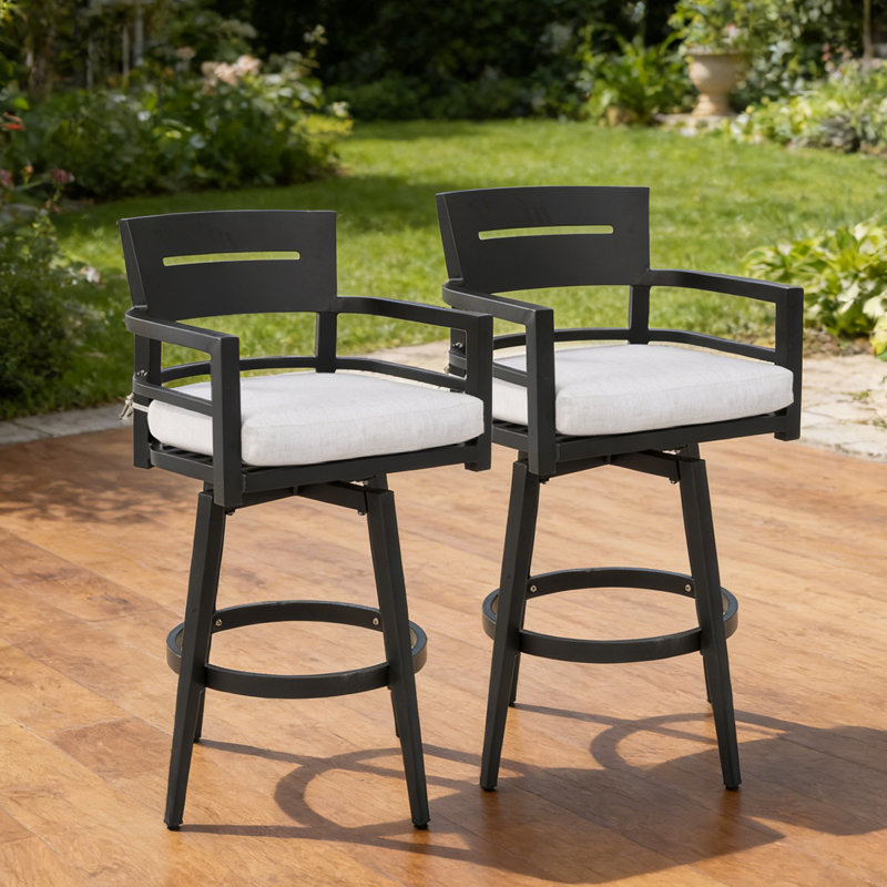 Patio Aluminum 360°Swivel Chair (Set Of 2) With Sunbrella Cushions, Ergonomic Backrest, Tapered Legs, Armrests, Footrest, Weather-Resistant