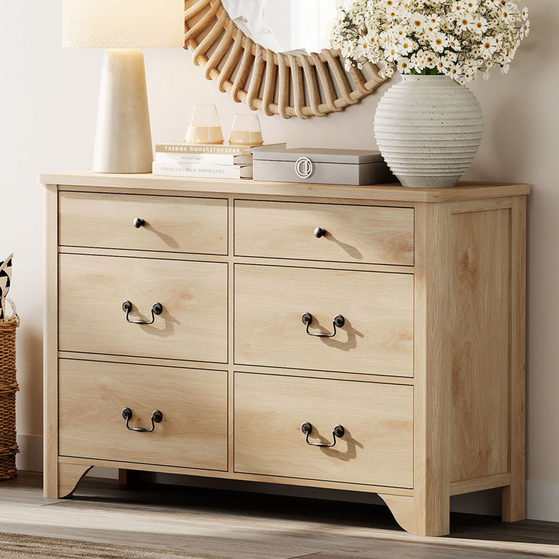 Commode décorative 6 tiroirs. Commode double en bois 47,2 po, Chêne