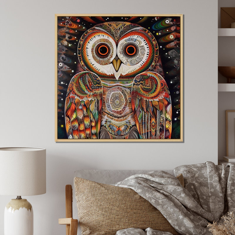 Hibou blanc magique I, 36" H x 36" W, Gold Floater Framed