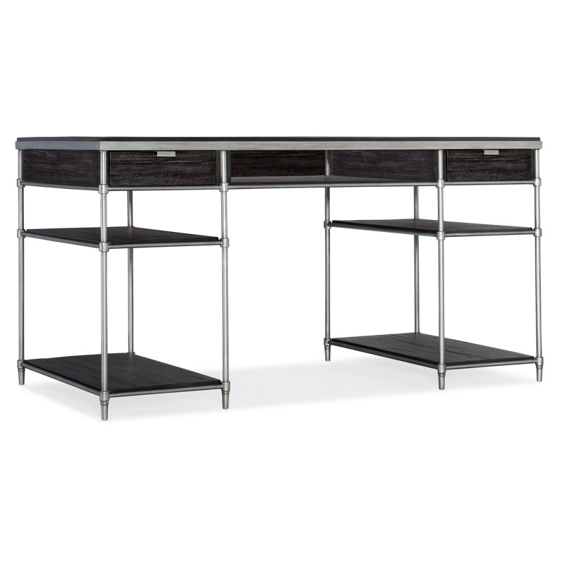 Bureau en bois massif St. Armand, Noir/argenté