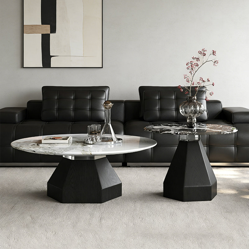 Luxury-Style Round Marble Coffee Table Set