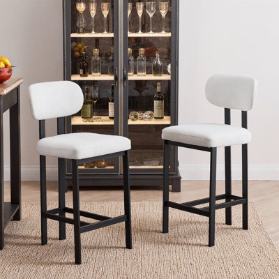 Ensemble de 2 tabourets de bar modernes en tissu crème pour comptoir 26 pouces avec pieds en métal noir