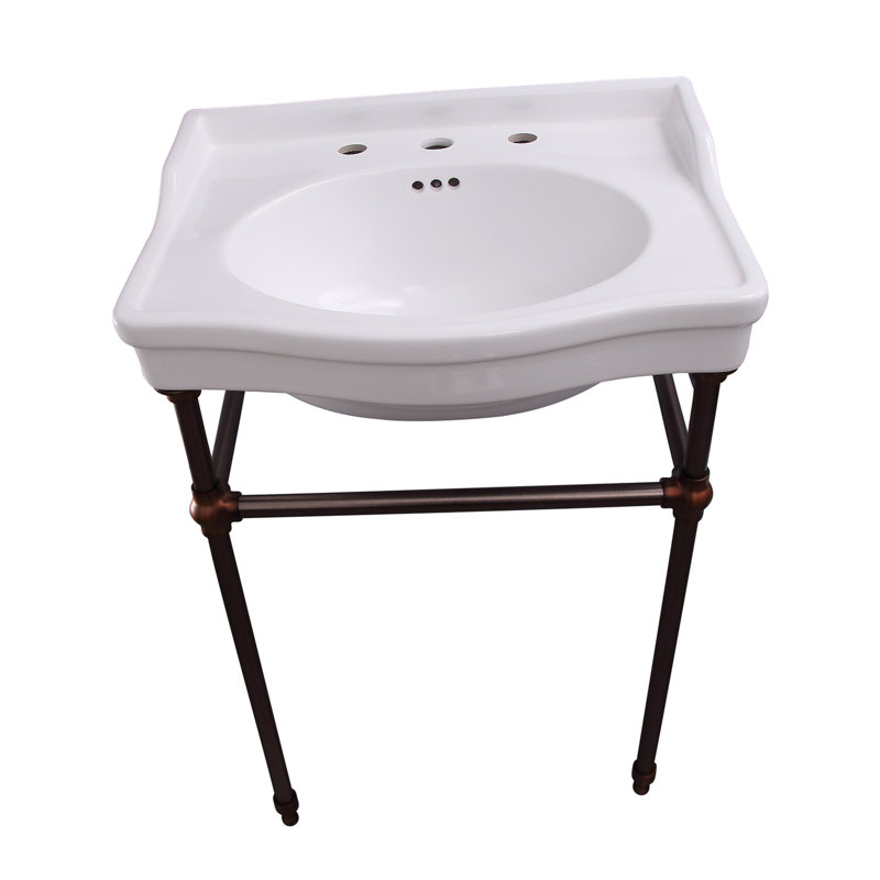 Lavabo de salle de bain console avec trop-plein en porcelaine vitreuse 30" ensal