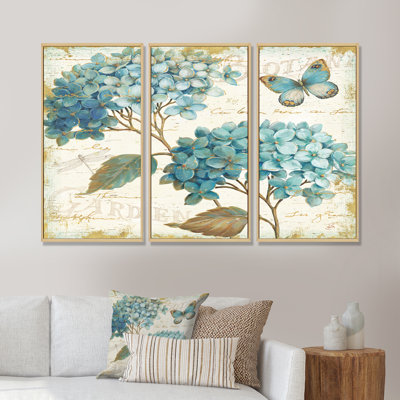 " Butterfly Blue Garden I " 3 - Pieces