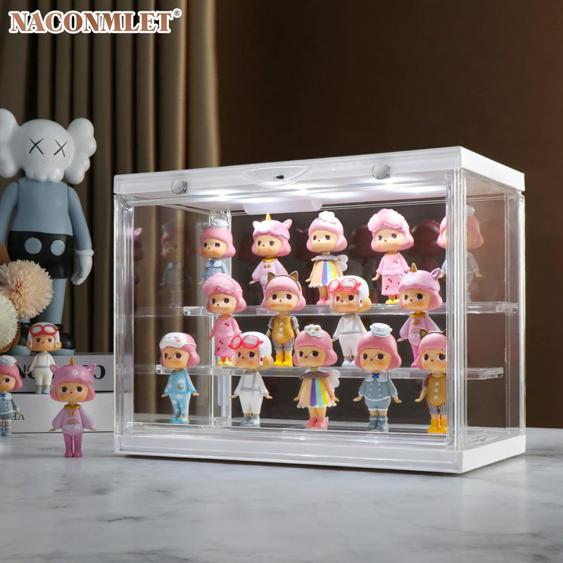 Clear Acrylic Display Case For Miniature Figures And Funko Pop - LED-Lit, Dustproof, Detachable Shelves - Stackable Showcase Display Cases For Collectibles Mini Toys
