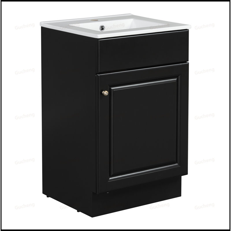 Meuble-lavabo de 20 po avec lavabo et tablette réglable, Noir