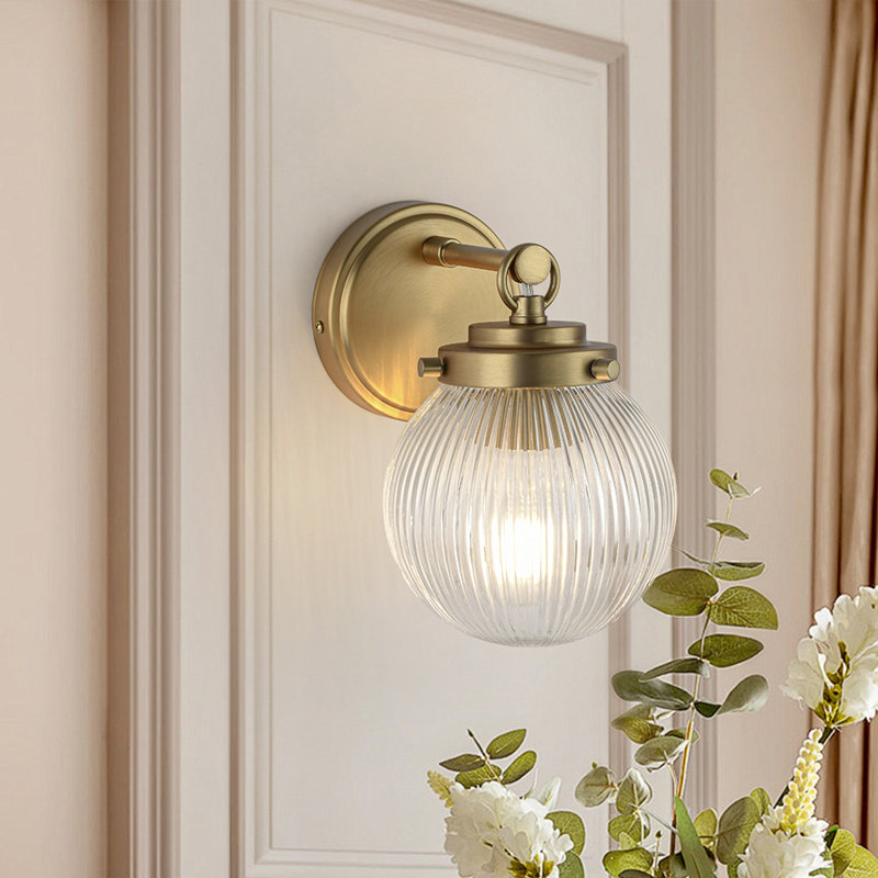 Applique murale 1 lumière globe en verre nervuré