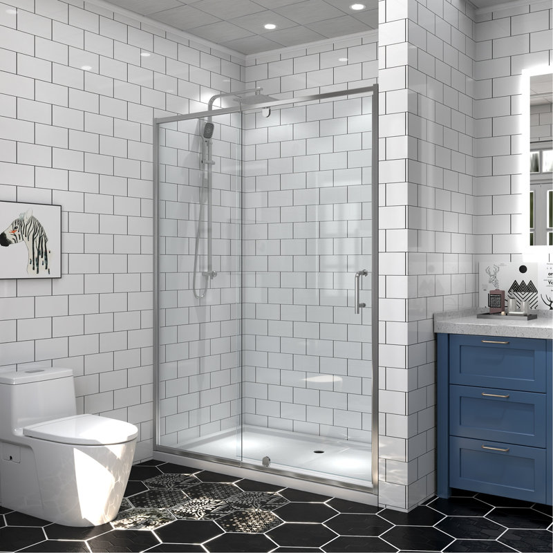 54" W X 71" H Pivot Glass Shower Door,Pivot Sliding Shower Door With 1/4"(6Mm) Clear SGCC Tempered Glass,Chrome Finish Shower Doors,Reversible Installation