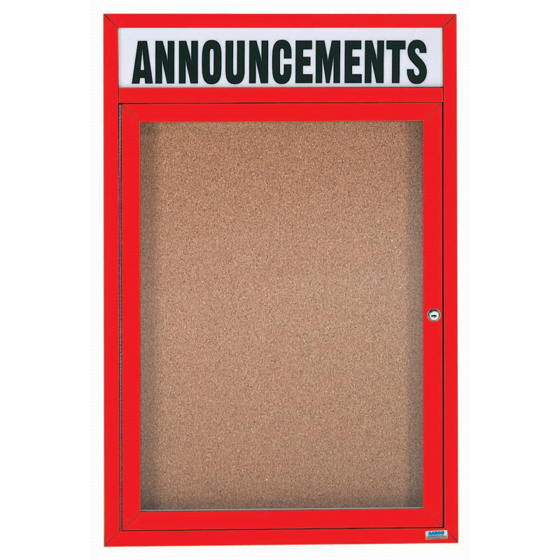 Illuminated Enclosed Wall Mounted Bulletin Board, Powder Coated Red, One, 48" H x 36" W
