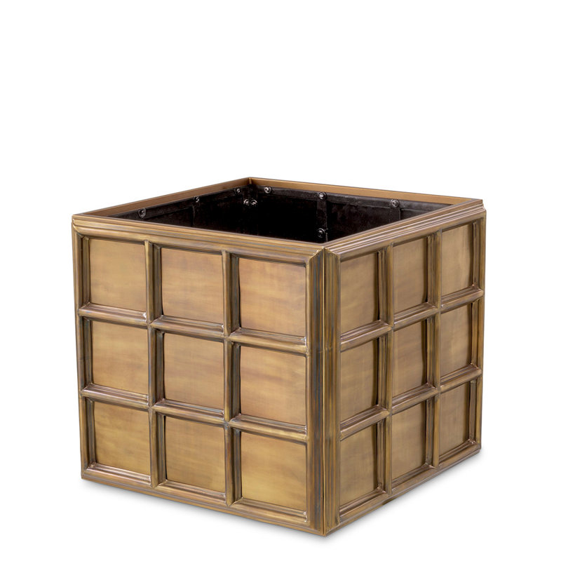 Grid Handmade Metal Planter, Vintage Brass, 28.15" H x 31.1" W x 31.1" D