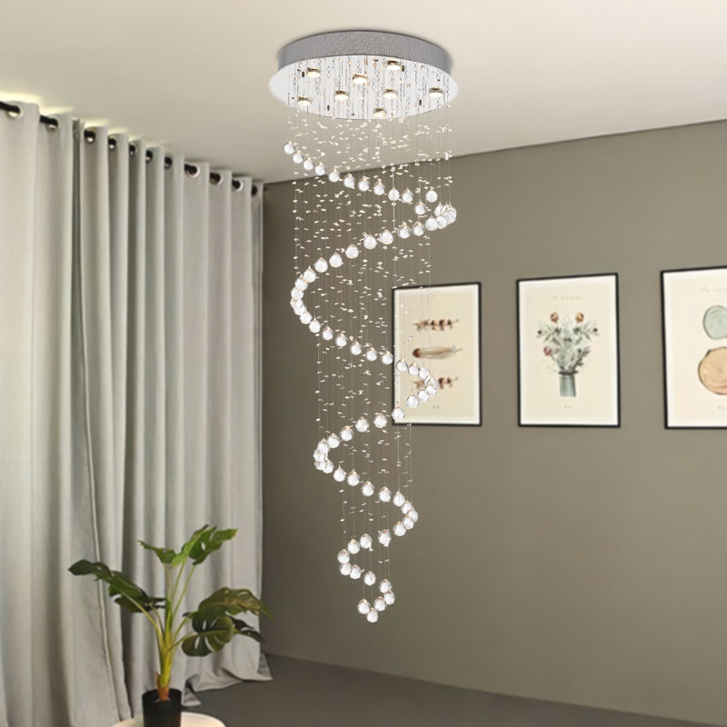 Sandifer 24" W 8-Light Dimmable Tiered Chandelier with Crystal Accents 