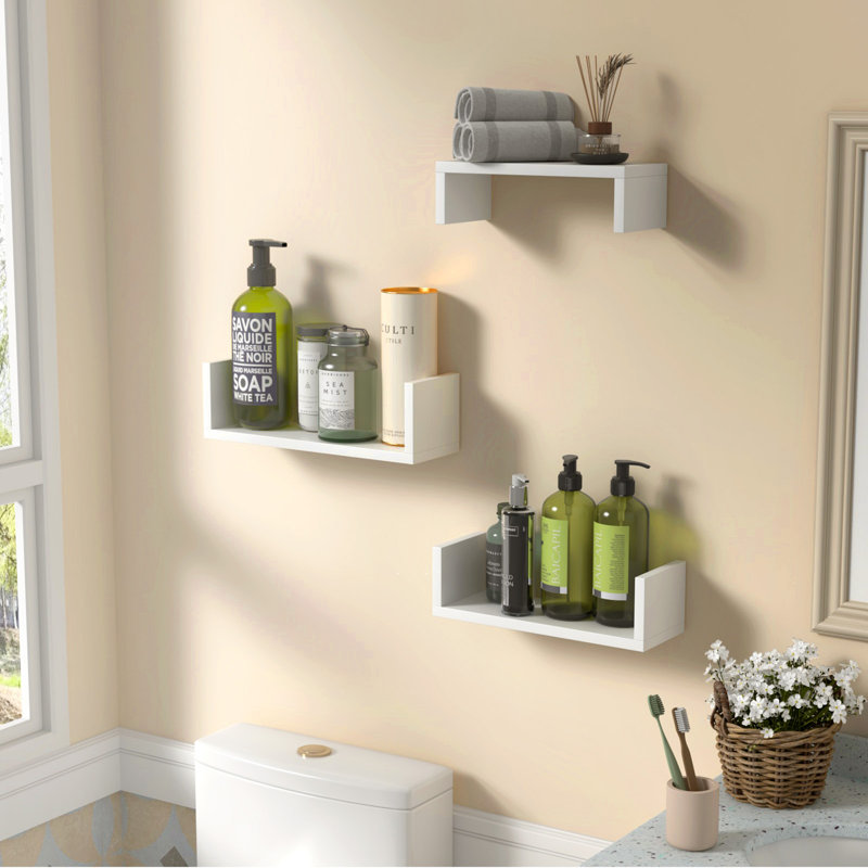 Wood Floating Wall Shelves Set of 3 Wall Mounted Storage Shelves for Bathroom Bedroom Living Room Kitchen Office Home Decor
