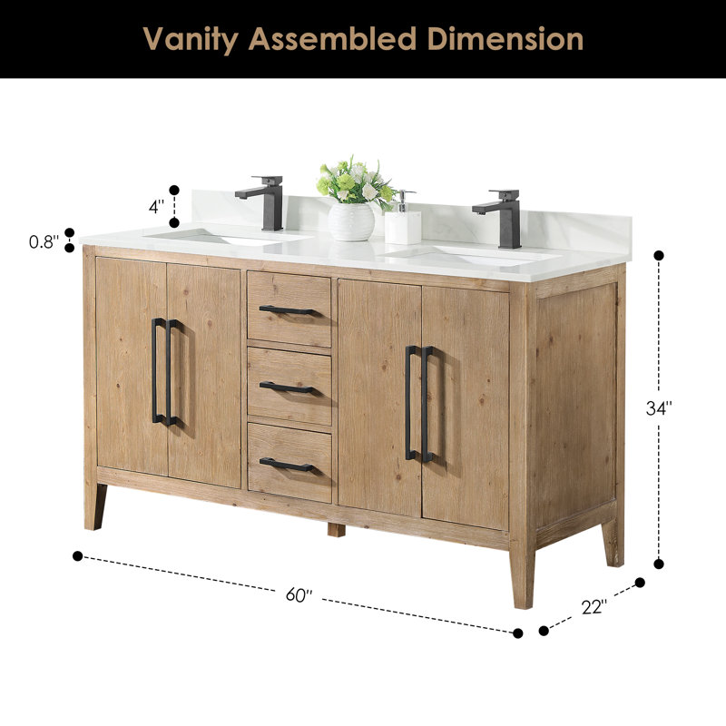 Griselde Free-Standing Double Vanity with Quartz Top, Weathered Fir